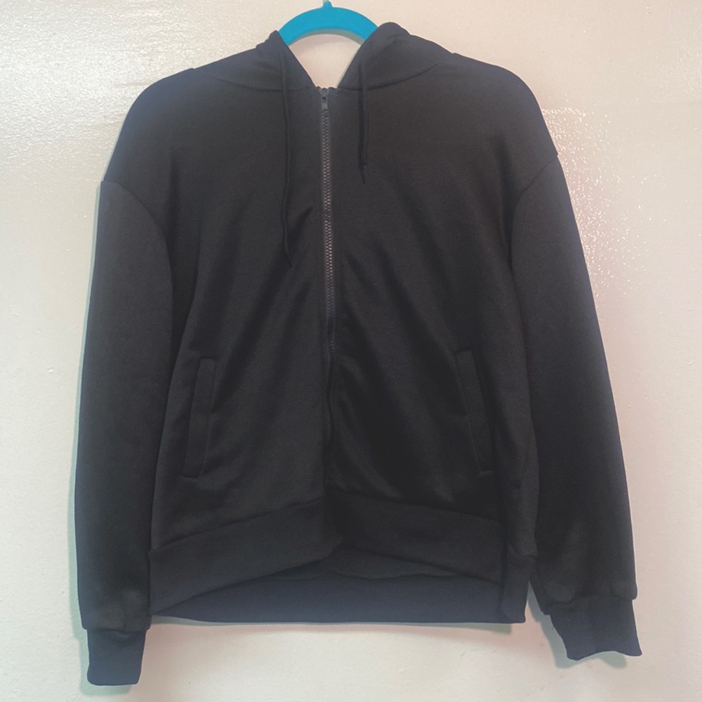 Black drawstring zip up hoodie